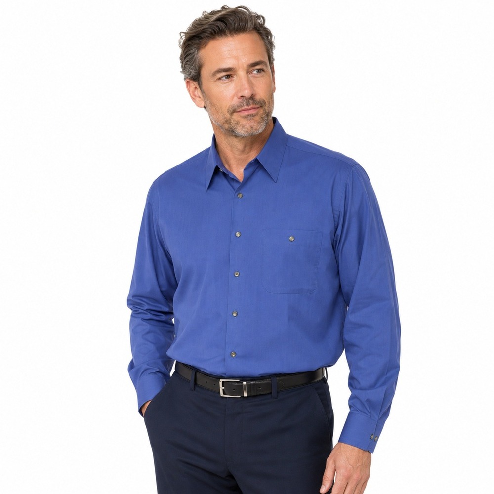 Vintage YSL Pour Homme Blue Poly Cotton Button Up Shirt Mens 16 32-33 L EUC